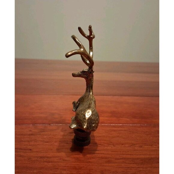 Deer Lamp Finial Shade Topper Gold Brass Buck Antlers Large Tall Detailed Retro - Picture 6 of 9